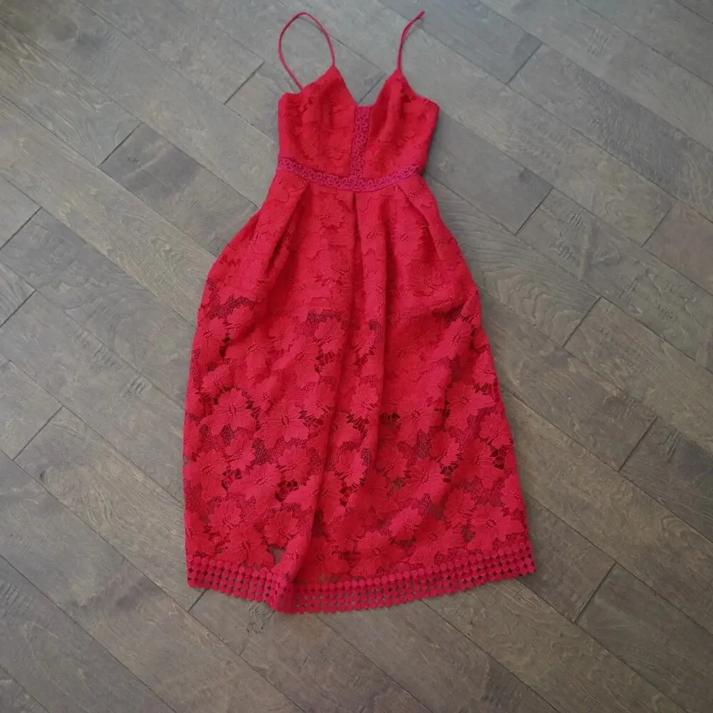 Elegant Red Lace Midi Dress NICHOLAS - Picture 14 of 14